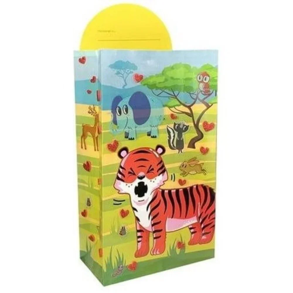 Jungle-Themed Party Favor Bags With Tiger & Elephant Design